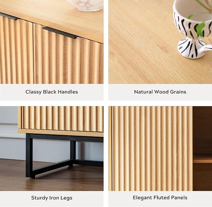 EYYTHUNG Fluted Storage Cabinets Set of 2, Sideboard Buffet Cabinet Modern - Image 5