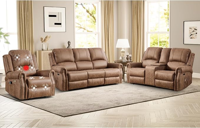 EBELLO Faux Leather Power Recliner Sofa Furniture Set, Included Electric by EBELLO