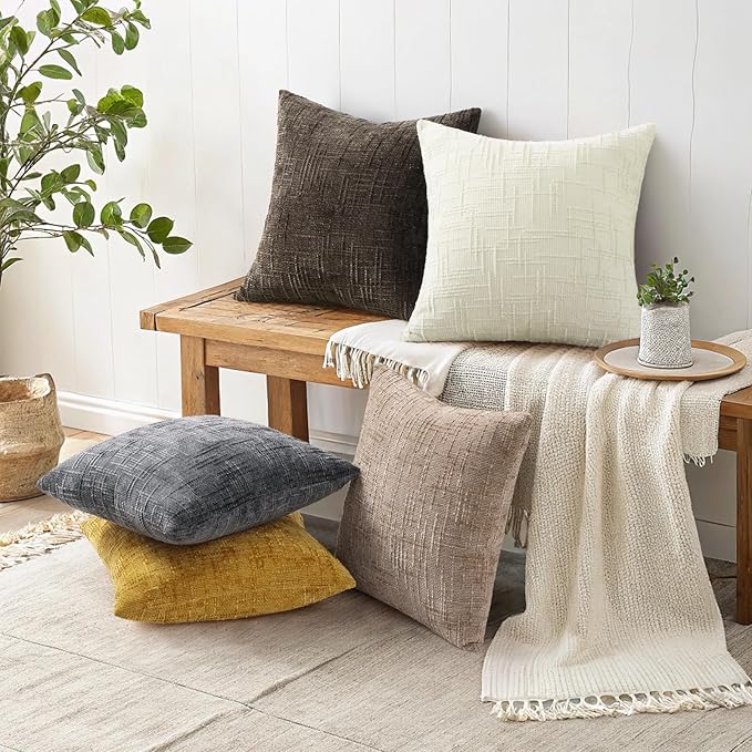 decorUhome Dark Grey Chenille Euro Sham Throw Pillow Covers 22x22 Set of 2 - Image 6