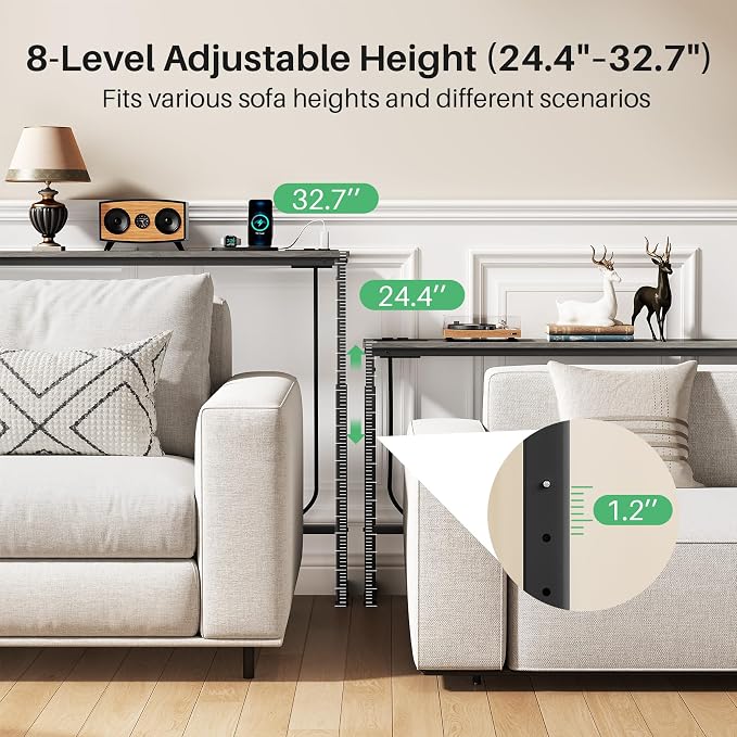 Kitstorack 2-Pack Dark Gray Long Sofa Table Behind Couch, Adjustable Height & 2 - Image 4