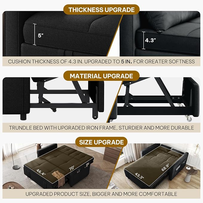 DWVO 55" Convertible Sofa Bed, 3-in-1 Sleeper Sofa - Image 4