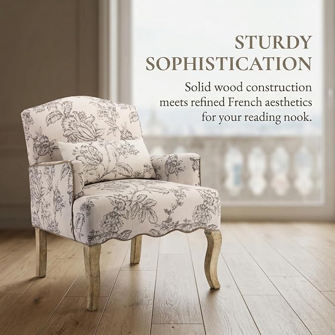Shunzhi Floral Accent Chairs Farmhouse Upholstered Armchair Linen Reading Chair - Image 7