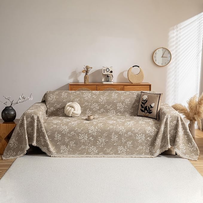 VClife Vintage Floral Bohemain Couch Cover, Soft Breathable Chenille Sofa Cover by VCLIFE