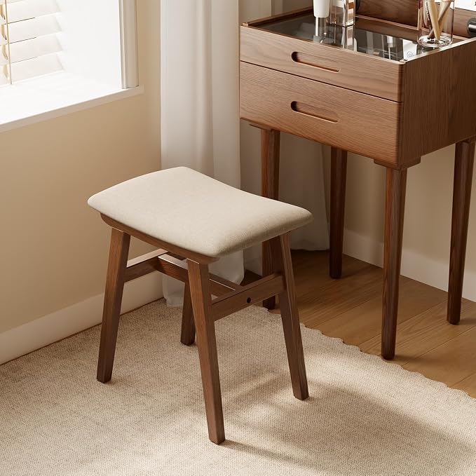 Muwuele Solid Wood Vanity Stool, Compact Makeup Chair - Image 3
