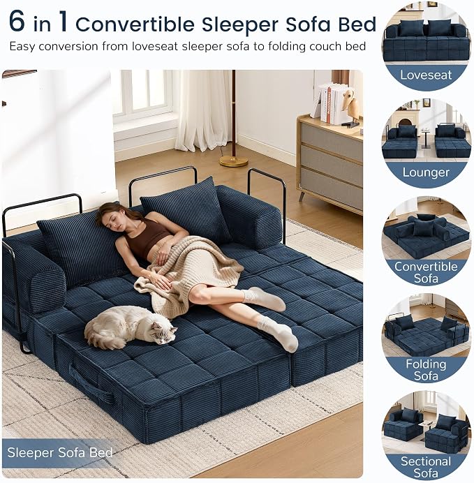 Korser Folding Convertible Sofa Bed, Corduroy Upholstered Boneless Couch - Image 3