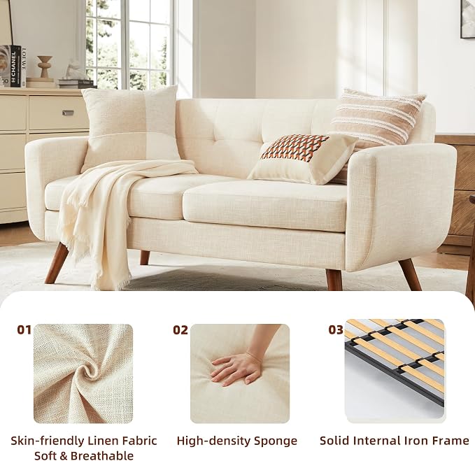 Tbfit 65" W Loveseat Sofa, Mid Century Modern Decor Love Seat Couches - Image 7