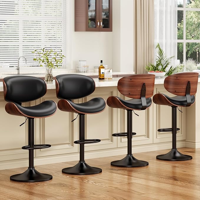 YaFiti Bar Stools Set of 4, Bentwood Adjustable Height Swivel Bar Stools - Image 2