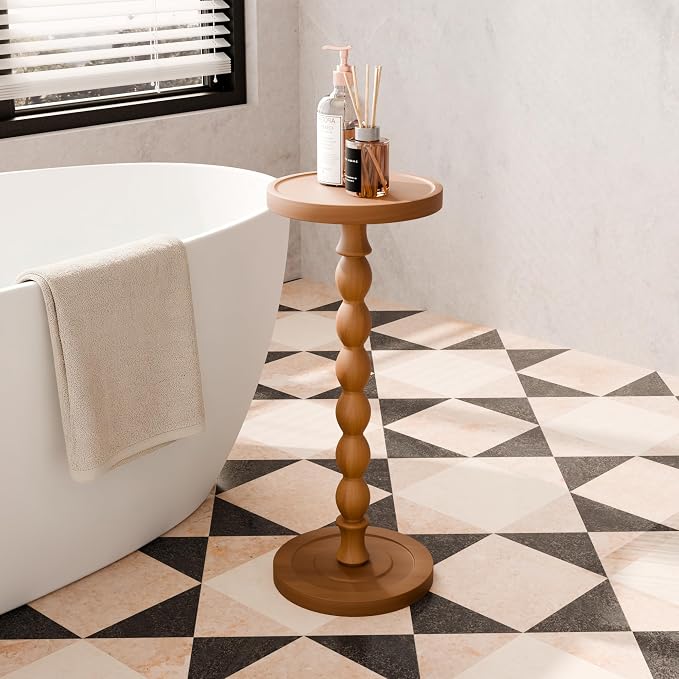 Solid Wood Drink Table, Rubber Wood‌ Small Round Side Table - Image 7