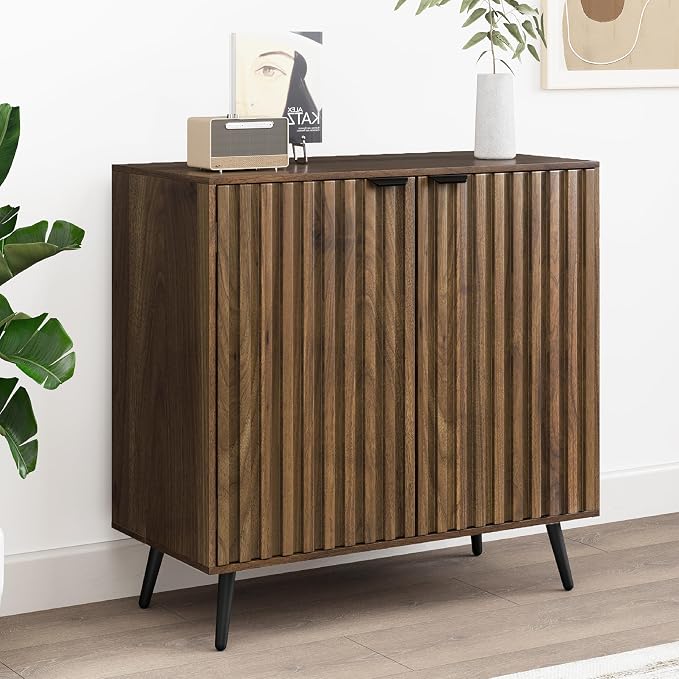 Smuxee Fluted Sideboard Cabinet, Freestanding Walnut Buffet Cabinet - Image 8