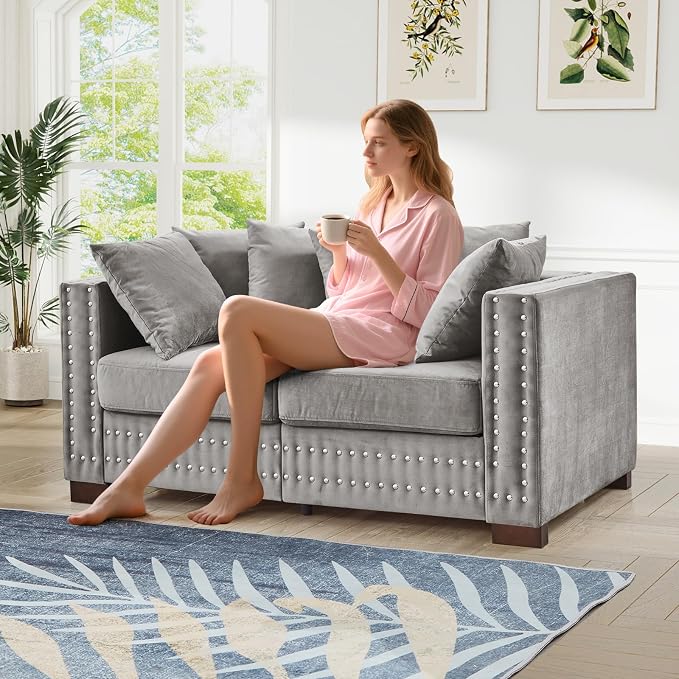 60.5"W Loveseat Sofa, Velvet Mid Century Modern Couch - Image 3