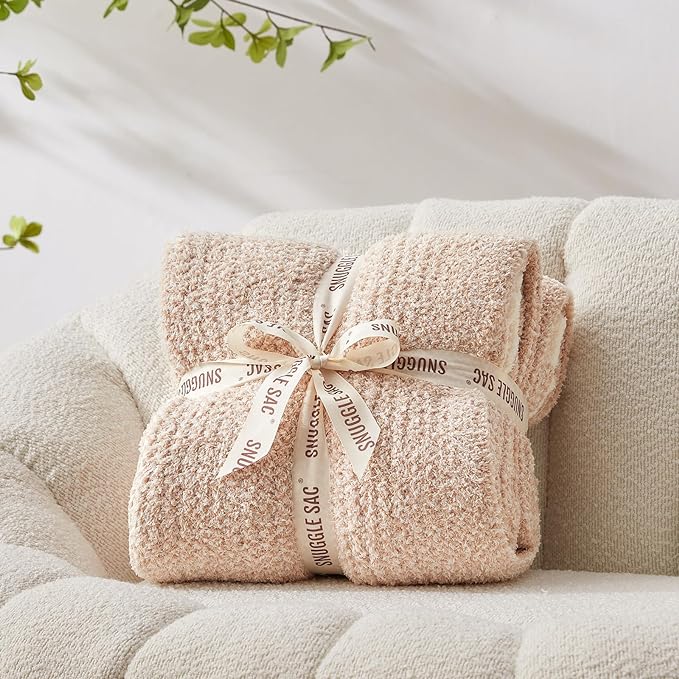 Snuggle Sac Heather Beige Throw Blankets Luxurious Microfiber Fabric, - Image 3