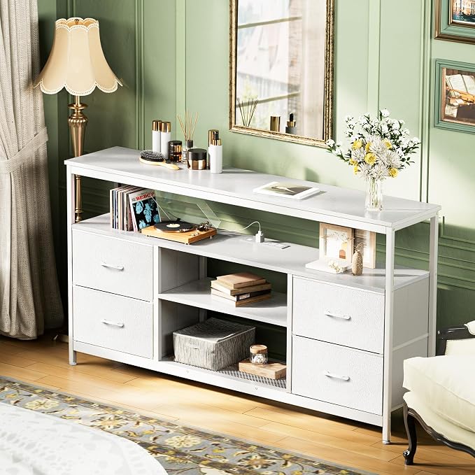Huuger TV Stand Dresser with Power Outlets and LED Lights, 4 Drawers - Image 4