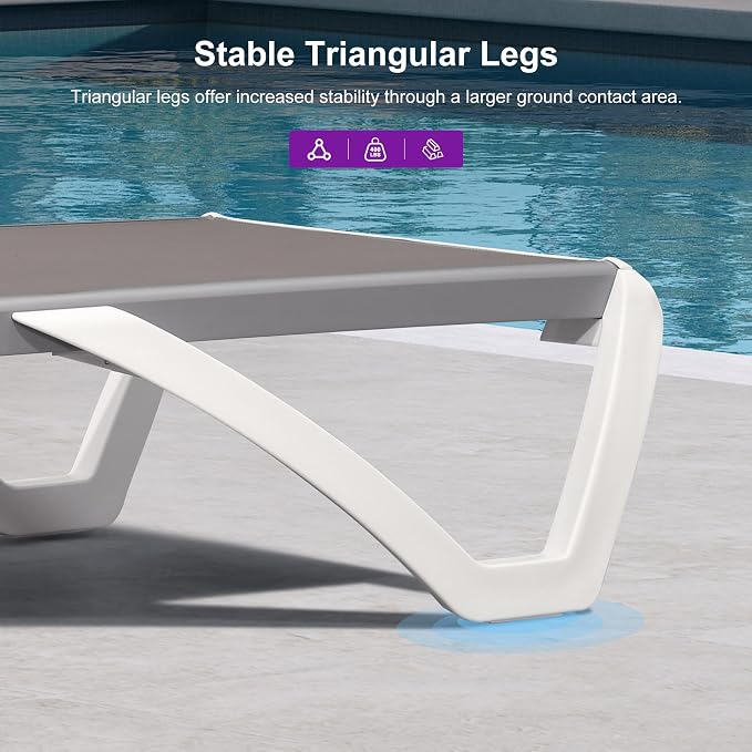 PURPLE LEAF Patio Chaise Lounge Chair Set Outside Aluminum Plastic Stackable - Image 7