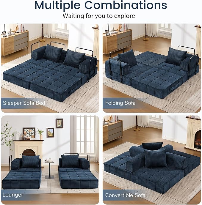 Korser Folding Convertible Sofa Bed, Corduroy Upholstered Boneless Couch - Image 4