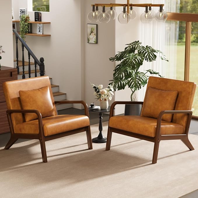 ELUCHANG Mid-Century Modern Chair, Upholstered Accent Chair Reading Arm Chair by ELUCHANG