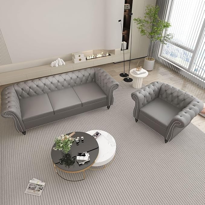 Living Room Chair, Modern Leather Chesterfield Sofa Chair, Mid Century Single - Image 7