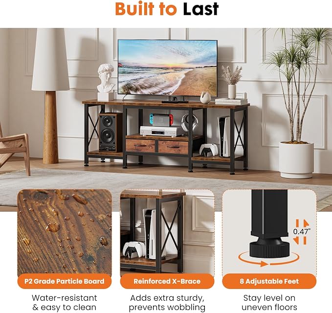 DUMOS 55” TV Stand with Power Outlets, Entertainment Center - Image 6
