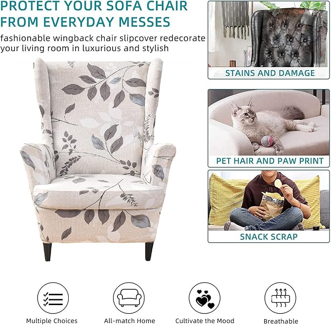 KRFOONN Wingback Chair Covers Slipcovers 2 Piece Stretch Wing Chair Covers - Image 5