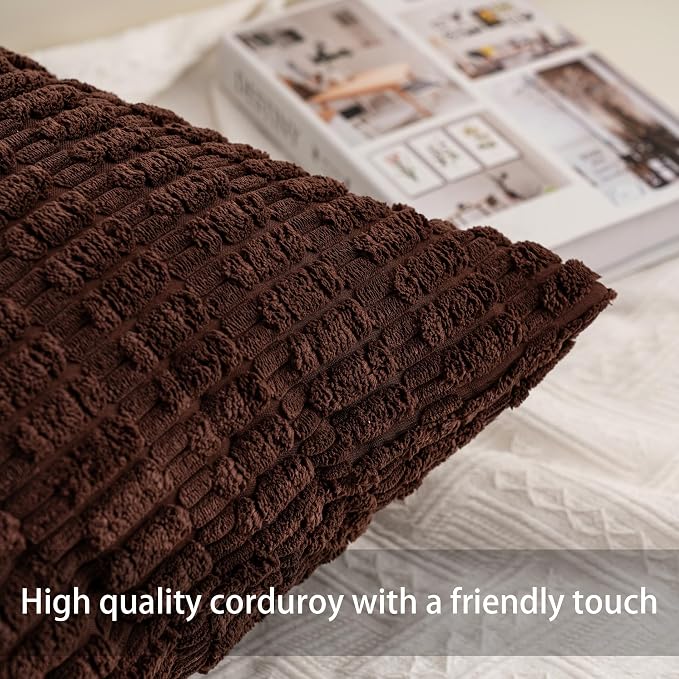 Pack of 2 Corduroy Decorative Throw Pillow Covers 12x24 Inch Soft Striped - Image 2