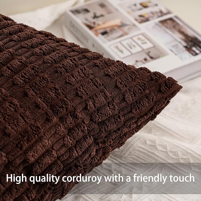 Pack of 2 Corduroy Decorative Throw Pillow Covers 26x26 InchSoft Striped Pillow - Image 2