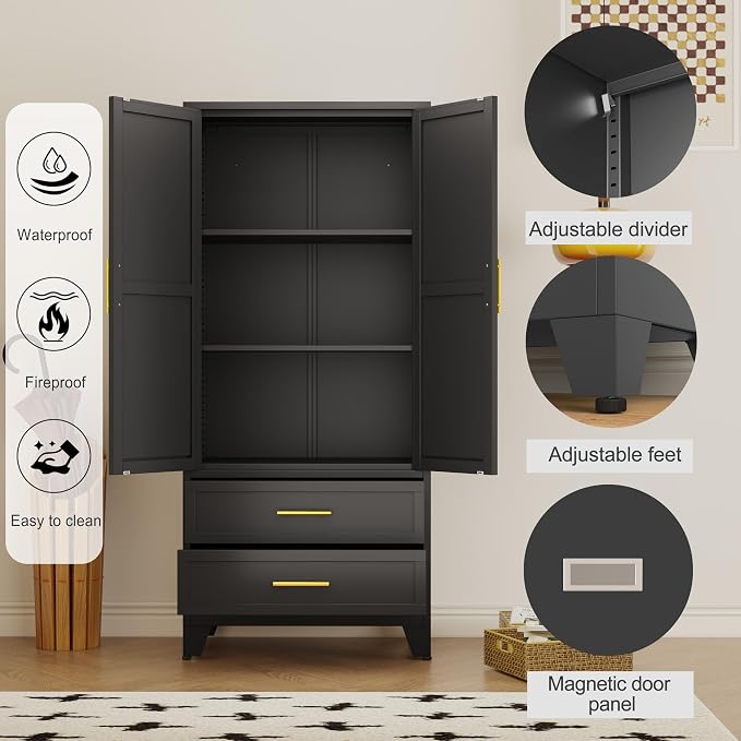 erosoei 71" H Metal Pantry Storage Cabinet, Office File Cabinets - Image 3