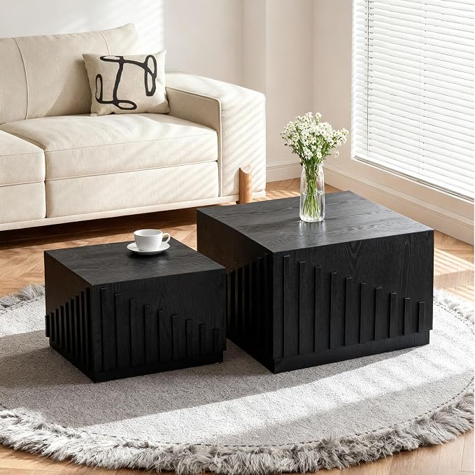 Black Nesting Tables for Living Room, Square Nesting Coffee Table Farmhouse by Vulacko