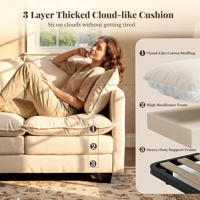 Loveseat Sofa with Cloud 3-Layer Cushion & 27" Deep Seat, Modern Small Couch - Image 3