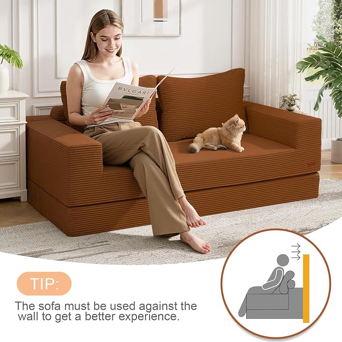 COMAX Convertible Sofa Bed Queen, Corduroy Folding Floor Couch Pull Out Couch - Image 4