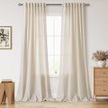 Cream Beige Linen Curtains for Living Room 100 Inches Long Light Filtering Semi by Nanspring