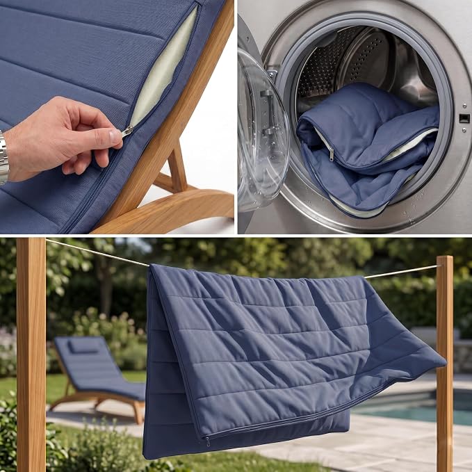 Quilted Chaise Lounge Outdoor Patio Furniture Cushions | Water-Resistant Patio - Image 5