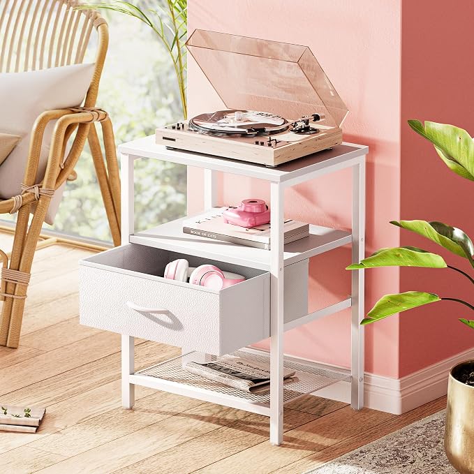 Huuger Night Stand with Fabric Drawer, Side Table with Mesh Shelf, Bedroom - Image 4