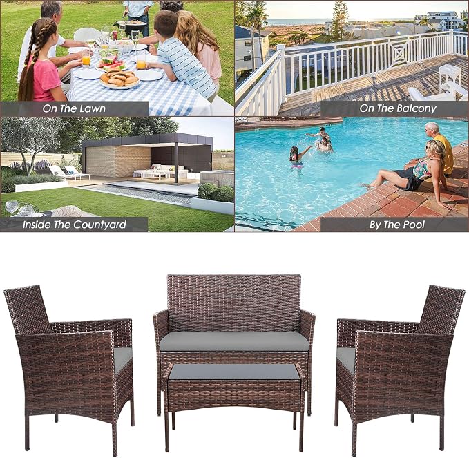 Homall 4 Pieces Outdoor Patio Furniture Sets Rattan Chair Wicker Set, Outdoor - Image 2
