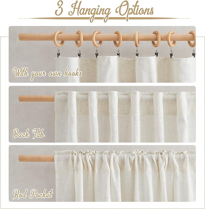 NICETOWN Linen Burlap Short Kitchen Curtains 36 inches Long, Rod Pocket & Back - Image 3