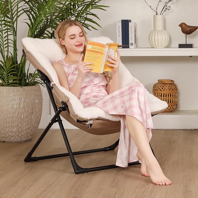 Comfy Saucer Chair for Adults, Soft Faux Fur Bedroom Chair, Accent Dorm Chairs - Image 2