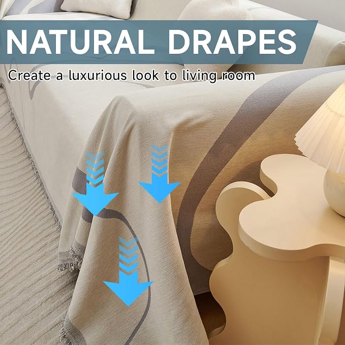 VClife Sofa Couch Cover Washable- Modern White and Gray Striped Jacquard Couch - Image 3