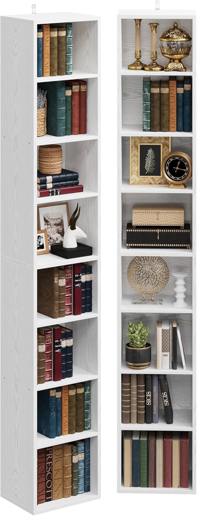 IRONCK Tall Narrow Bookshelf 8 Tiers 71in Set of 2, Compact Corner Bookcase - Image 4
