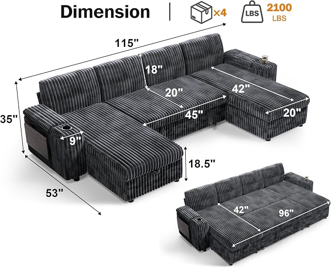 Vipbear 108" Modular Sectional Sleeper Sofa - Image 3