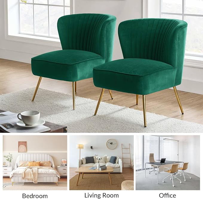 HULALA Home Velvet Accent Chair, Modern Upholstered Cute Side Chair - Image 7
