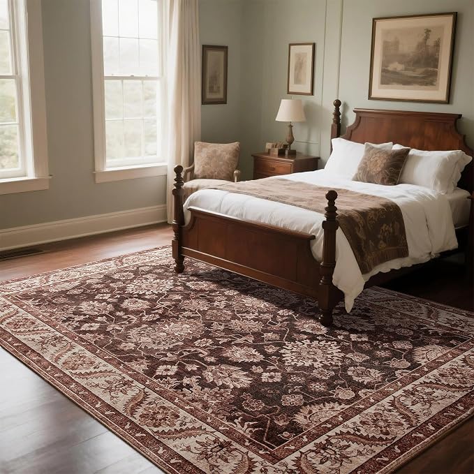 Area Rugs for Living Room, 6x9 Washable Area Rug for Bedroom, Retro Floral - Image 5