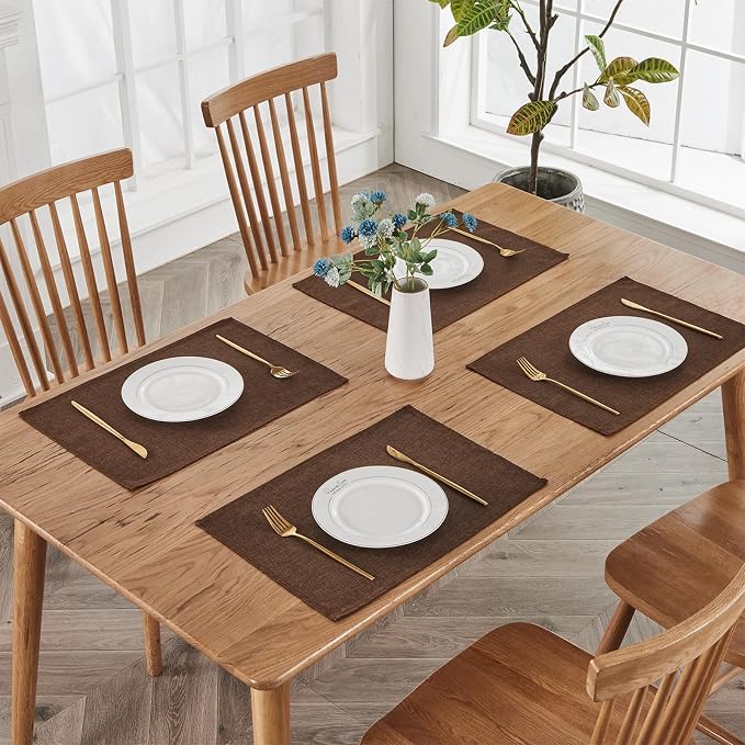 BALCONY & FALCON Faux Linen Placemats Set of 4 Washable Place Mats Heat - Image 2