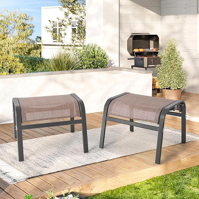 ONBRILL Outdoor Ottoman Set of 2, All Weather Outdoor Foot Stool - Image 9