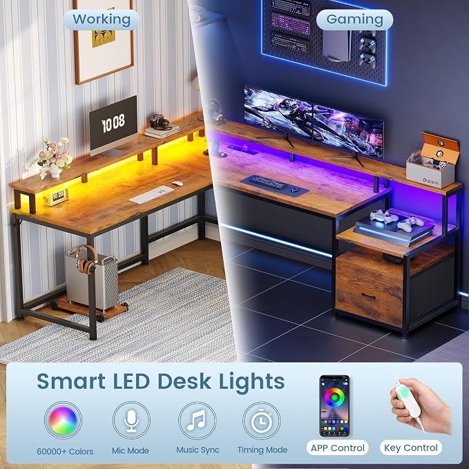 SEDETA 66" L Shaped Desk with Power Outlet, Reversible Home Office Computer - Image 8