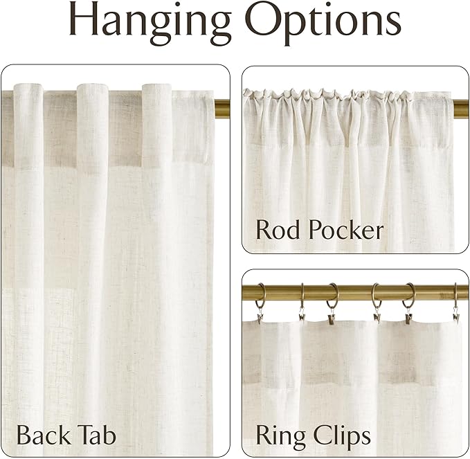 NICETOWN Linen Curtains 92 inches Long, Rod Pocket & Back Tab Semi Sheer Flax - Image 3