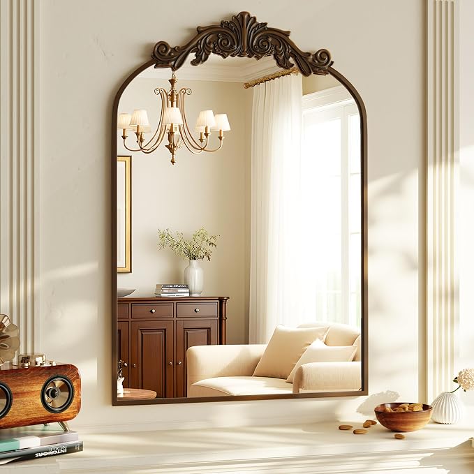 VooBang Vintage Arched Bathroom Mirror, 24x36 Inch Retro Wall Mounted Vanity by VooBang