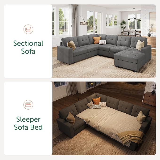 HONBAY Sleeper Sofa Bed with Storage Chaise, Sectional Couch with Pull Out Bed - Image 4