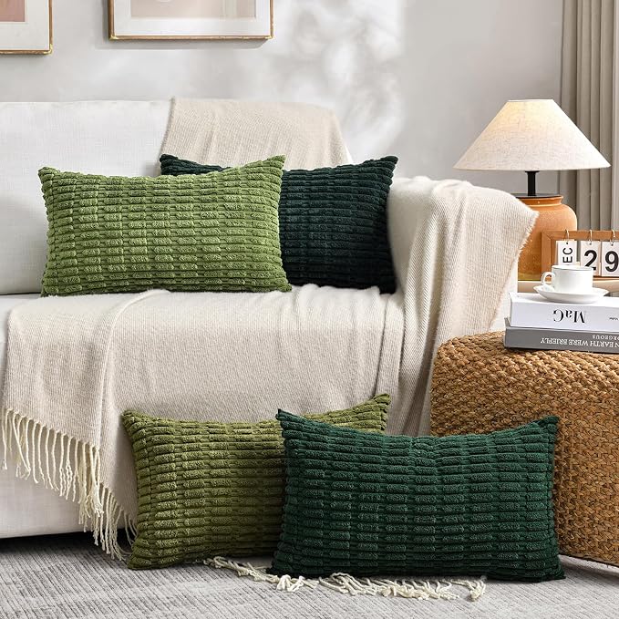 Fancy Homi 4 Packs Boho Moss Green Decorative Throw Pillow Covers 12x20 Inch - Image 6