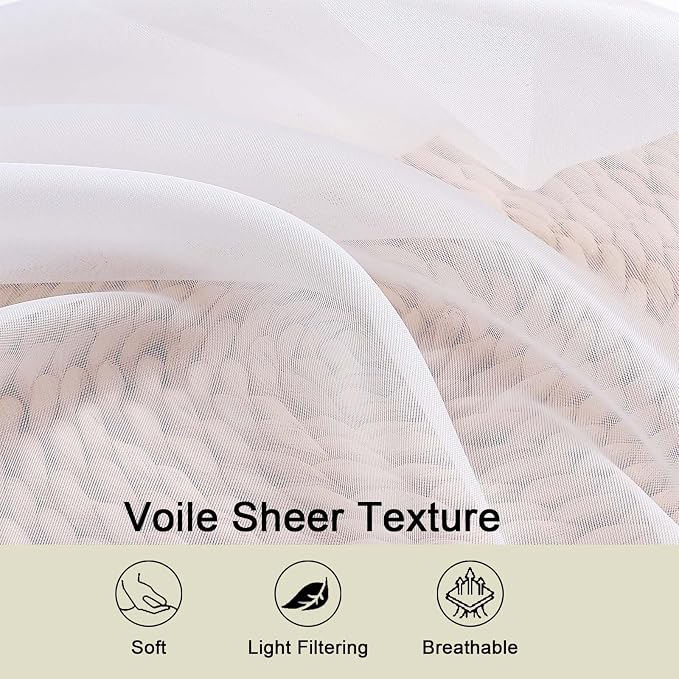 White Sheer Curtains for Bedroom Living Room 96 Inches Long 2 Panels, Modern - Image 4