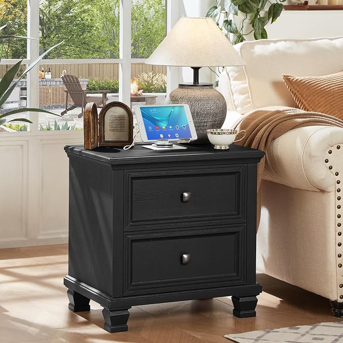 SAVOR LIFE Farmhouse Nightstand Set of 2, Rustic Low Nightstands - Image 7