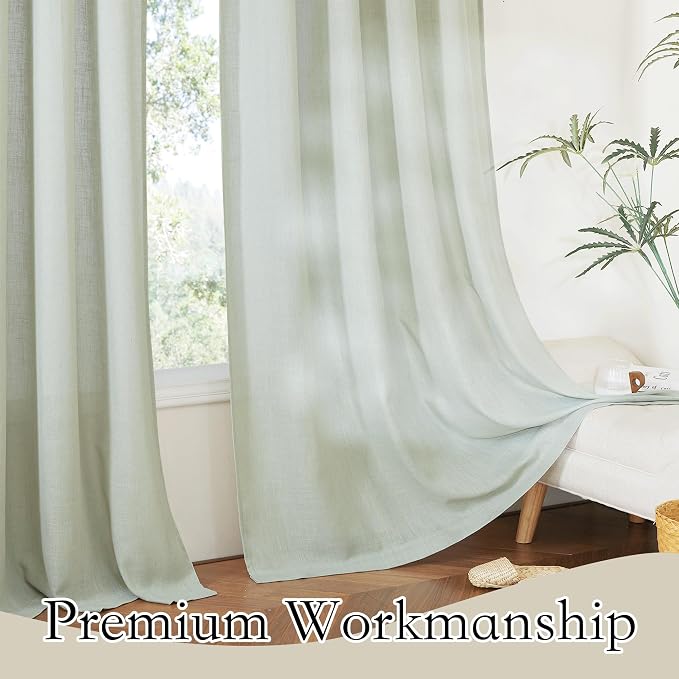 RYB HOME Linen Sheer Curtains 95 inches Long, Airy Breathable Absorbent - Image 5
