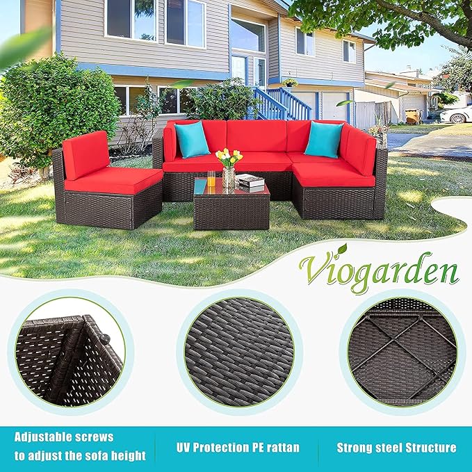 Vongrasig 6 Pieces Patio Furniture Set, Outdoor Sectional Sofa Couch, All - Image 4